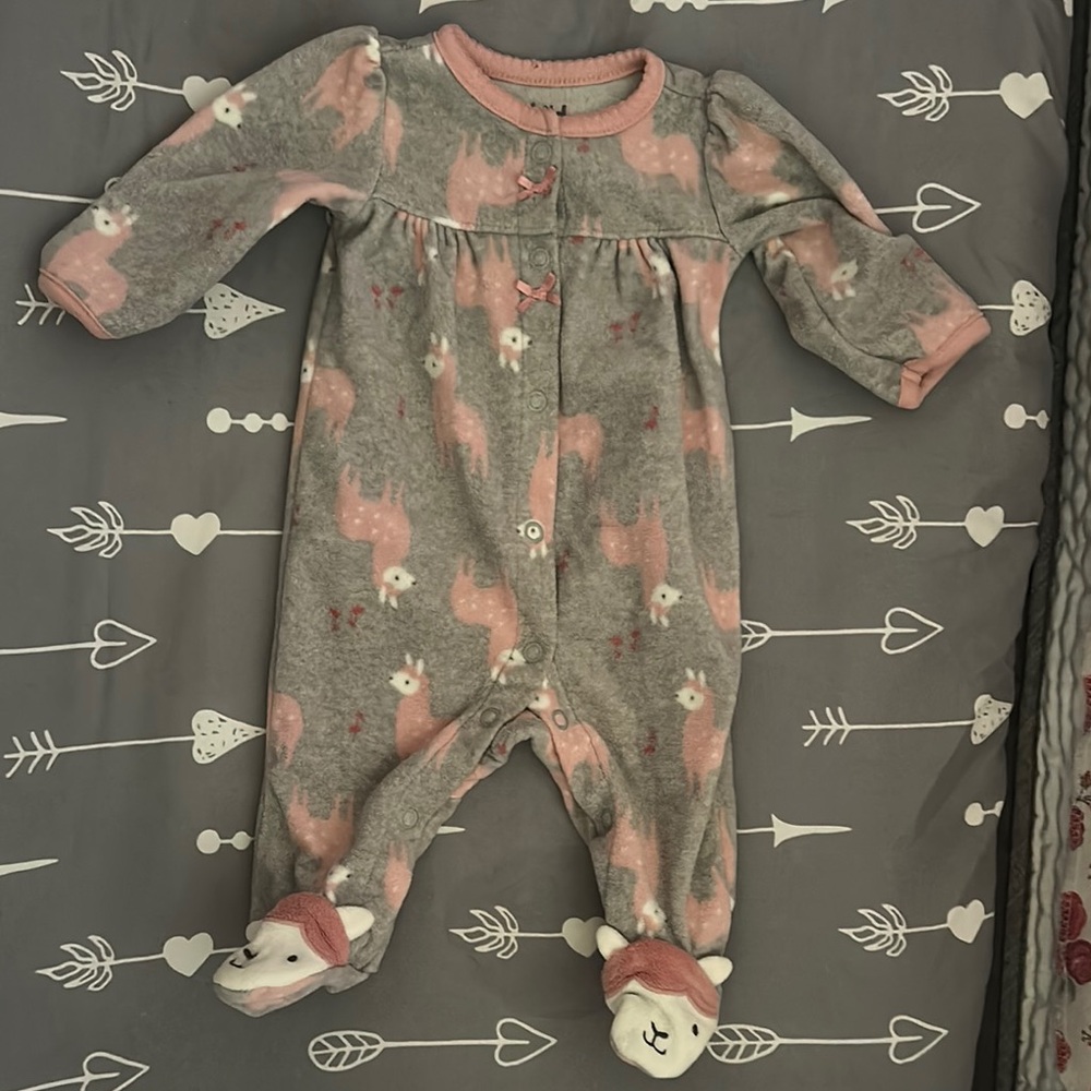 Pink & Gray Fleece Baby One-Piece with Footies